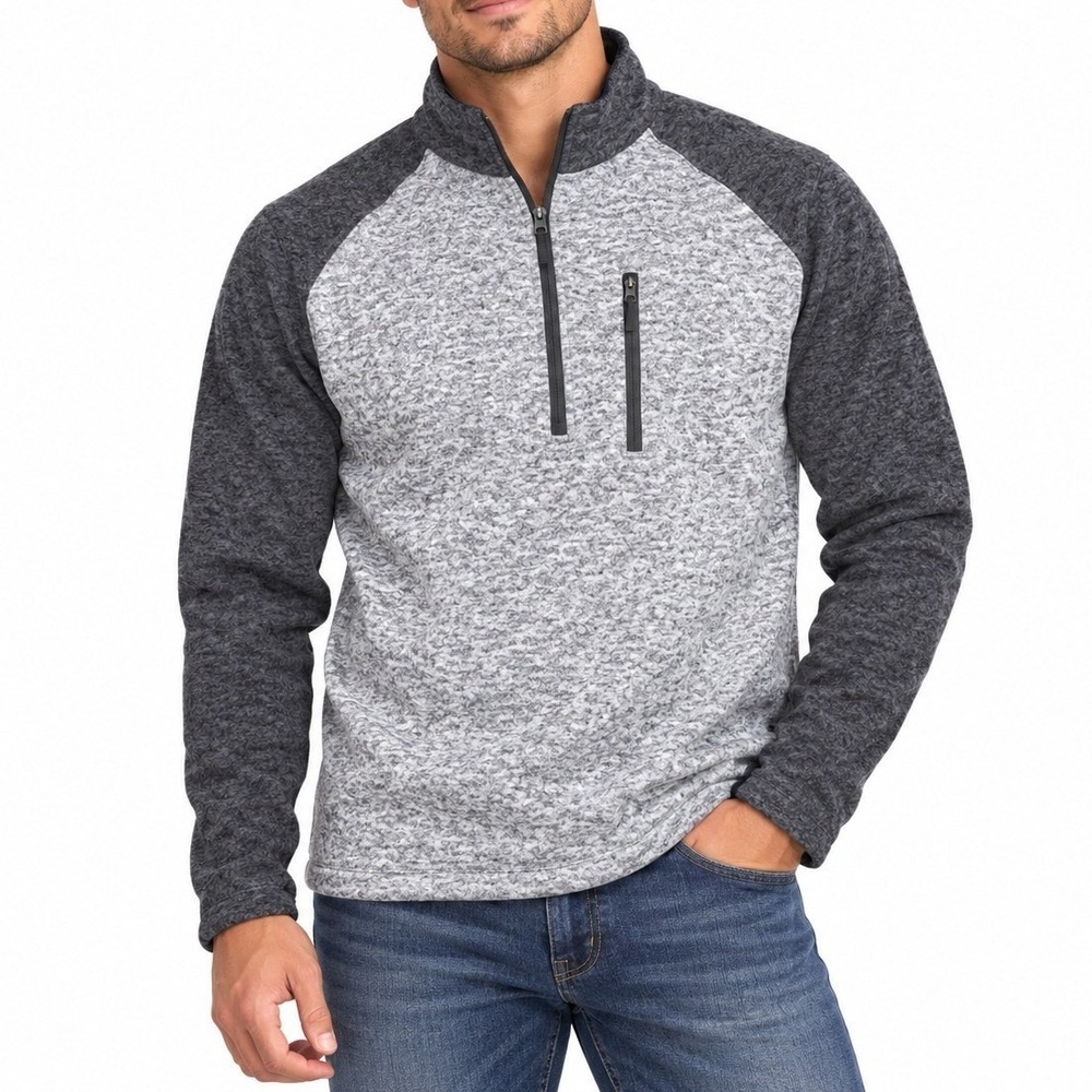 Woolrich Pullover Mens L Gray Colorblock 1/4 Zip Sweater Fleece Hiking Outdoor
